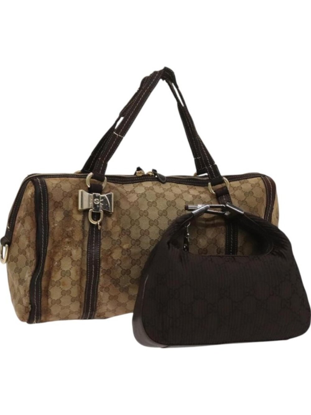 GUCCI GG Canvas Crystal Shoulder Bag 2 Set Beige Brown